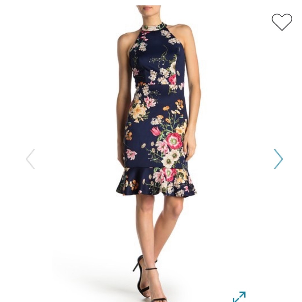 Floral Ruffle Hem Scuba Dress